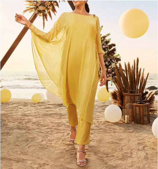 کرتای نامتقارن با شلوار و زیرکار